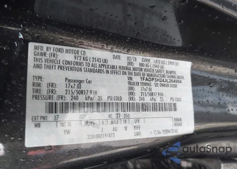 2018 Ford Focus Sel z USA, uszkodzony, nr VIN 1FADP3H24JL264994